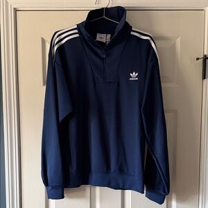 Adidas Navy Blue Half-Zip Pullover with White Stripes. Medium. Never worn